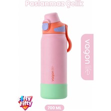 700 ml Tek Kapak Çift Kullanım Pipetli Rahat Içim Kulplu Paslanmaz Çelik Termos FFVGN1112-700ML