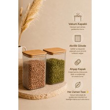 Kitchen Life 2'li Büyük Boy Etiketli Ahşap Kapaklı Vakumlu Dikdörtgen Kavanoz Seti 1,6 Litre