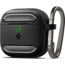 Airpods 4 ile Uyumlu Kılıf Rugged Armor Üst Düzey Koruma Siyah Karbon Kapak - ACS08642 (Spigen T