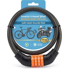 4 Haneli Şifreli Bisiklet Kilidi (80 Cm) - Çelik Halatlı Güvenlik Kilidi Motosiklet ve Bisiklet
