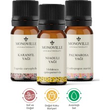 Monoville Nioli Yağı 10 ml, Karanfil Yağı 10 ml, Palmarosa Yağı 10 ml 3'lü Set Saf ve Doğal 3x10 ml