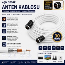 AŞIK STORE 30 Metre Premium Anten Kablosu %100 Bakır Iç Iletken Contalı Black F Konnektör Çakılı Koaksiyel Tv Uydu Kablosu