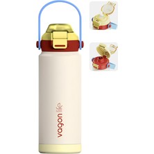 750 ml Tek Kapak Çift Kullanım Pipetli Rahat Içim Kulplu Paslanmaz Çelik Termos FF1108-750ML Kr