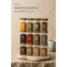 Kitchen Life 12'li Akasya Görünümlü Etiketli Sızdırmaz Kapaklı Baharatlık Seti 350 ml