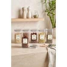 Kitchen Life Etiketli 6'lı Akrilik Gri Sızdırmaz Kapaklı Vakumlu Kare Baharatlık Seti 300 ml