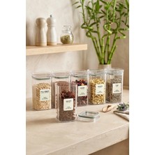 Kitchen Life Etiketli 6'lı Akrilik Yeşil Sızdırmaz Kapaklı Vakumlu Kare Baharatlık Seti 300 ml