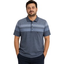 Battal Moda Melanj Indigo Polo Yaka Kısa Kollu Wind Tişört M-L-Xl-2xl