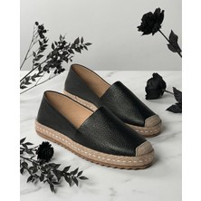 Futsi Shoes Lucıa Siyah Hakiki Deri Dikiş Detaylı Kadın Espadril