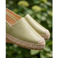 Futsi Shoes Lucıa Yeşil Hakiki Deri Dikiş Detaylı Kadın Espadril