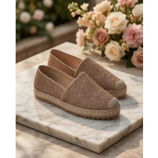 Futsi Shoes Lucıa Vizon Hakiki Deri Hasır Dikiş Detaylı Kadın Espadril