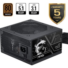 MSI Msı 750W 80+ Bronze Mag A750BN Pcıe5 Iıı Power Supply