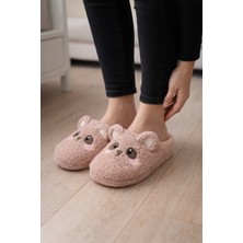 ModaFrato Teddy Bear Kadın Ev Terliği Kışlık Terlik Kauçuk Ses Yapmayan Taban