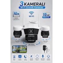 ArmoniaVital ARM-95W 3 Kameralı Güvenlik Kamerası 15MP Ultra Hd Ptz Hareketli Akıllı Ip Kamera | V380 Pro | Gece Görüşlü | Sesli | Dış Mekan
