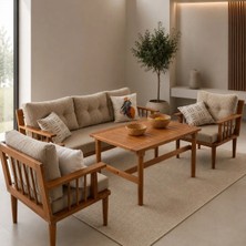 Zerka Concept Vizyon Masif Ahşap Bahçe Balkon Koltuk Gürgen Ağacı 3+1+1 Koltuk, Masa Takımı