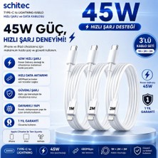 Winex SX25P 3A 45W Type-C To Lightning Data ve Hızlı Şarj Kablosu 3’lü Paket 1, 2, 3 Metre Beyaz