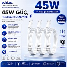 Winex SX26P 3A 45W Type-C To Type-C Data ve Hızlı Şarj Kablosu 3’lü Paket 1, 2, 3 Metre Beyaz