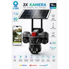 ArmoniaVital ARM-01 Solar Güneş Panelli 15MP 3 Lensli 4G Sim Kartlı Güvenlik Kamerası | 360° PTZ Gece Görüşlü Sesli Dış Mekan | V380 Pro