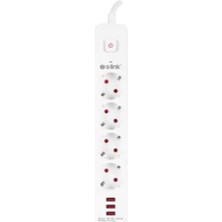 S-Link SPG403U 1.5m 1.5mm 100 Yüzde  Bakır 750 Joule 3 USB 5V2.4A 4lü Anahtarlı Akım Korumalı Priz
