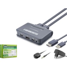 Hadron HDX1427 Displayport Kvm Switch 2 Console USB Harici Butonlu Dahili Kablolu 2 Dp Siyah