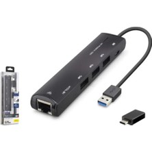 İetop Ietop HDX7897 USB Type-C 3.2 Gen1 Combo Hub Gigabit Lan 4 Port 5 Gbps Siyah