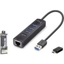 İetop Ietop RJ4503 USB Type-C 3.2 Gen1 Combo Anahtarlı Hub Gigabit Lan 4 Port 5 Gbps Siyah