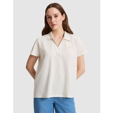 Pierre Cardin Kadın Ekru A Kesim Comfort Polo Yaka Basic Tişört 50325465-VR019