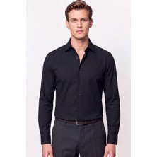 Efor Slim Fit Modal Kumaş Siyah Gömlek G 1609