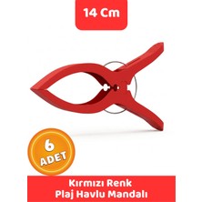 Canvela 6 Adet Kırmızı Mandal Xl Büyük Boy Şezlong Plaj Havlu Mandalı Halı Asma Battaniye ve Havlu Tutucu Mandal