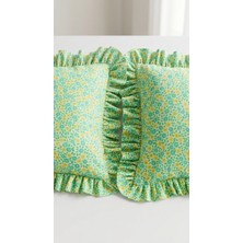 Kesene Göre 2 Adet Çiçek Desenli Fırfırlı Pamuklu Kumaş Yastık Kılıfı 50 x 70