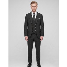 Plus Scorpion Erkek 3 Parça Slim Fit Takım Elbise – Kruvaze Yelekli Modern Kesim Şık Takım