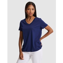 Pierre Cardin Kadın Lacivert Regular Fit V Yaka Basic Tişört 50326875-VR033