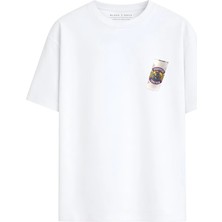 Black Nova Oversize Baskılı Unisex %100 Pamuk T-Shirt Forever Beyaz