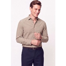 Efor Slim Fit Modal Kumaş Çizgili Dokuma Bej Gömlek G 1609
