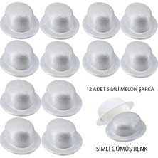 Magicool Gümüş Renk Simli Melon Yuvarlak Parti Şapkası 12 Adet