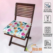 Düşler Ev Tekstili 40X40 Rengarenk Lale Desenli Su ve Leke Itici Duck Kumaş Fermuarlı Bağcıklı Biyeli Sandalye Minderi 5 cm
