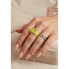 Mia Donna Jewelry Mia Donna Kare Reçine Chunky Yüzük ve Gurmet Zincir Model Ikili Kombin Yüzük