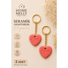 Btm Home 2 Adet Kalp Detaylı El Yapımı Seramik Anahtarlık, Hand Made Hediyelik