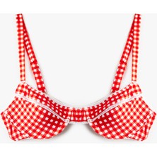 Koton Koton x Sibil Çetinkaya - Dantel Detaylı Pötikareli Balenli Bikini Üstü