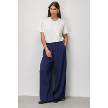 Mizalle Beli Lastikli Modal Dokulu Indigo Pantolon