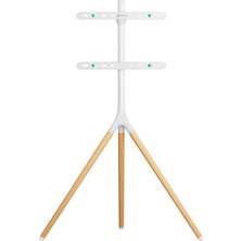 Onkron TS1220 Beyaz Ahşap Ayaklı Tv Tripod Standı 32" - 65" Inc (35 kg Taşıma Kapasitesi, 360° Dönebilir, Dikey/yatay Kullanım, Kayın Ağacı)