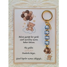 İ&DBABY 24 Adet Kahverenk Ayıcık Model Özel Tasarım Mavi Anahtarlık Hastane Yeni Doğan 40 Mevlidi Hediyelik