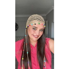 Guvdin Bohem Stil Renkli Boncuklu Örgü Saç Aksesuarı / Bandana