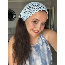 Guvdin El Yapımı Örgü Bohem Mavi File Yazlık Bere, Yazlık Şapka, Bandana, Toka Plaj Saç Aksesuarı
