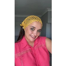 Guvdin El Örgüsü Hardal Saç Filesi - Boncuklu Bohem Bandana