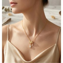 Guvdin Gold Renk Baget Taşlı Zarif Kolye - Minimalist Modern Tasarım