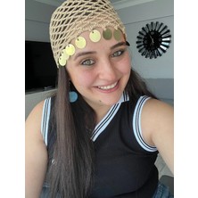 Guvdin El Yapımı Örgü Bohem Kahverengi File Yazlık Bere, Yazlık Şapka, Bandana, Toka Plaj Saç Aksesuarı