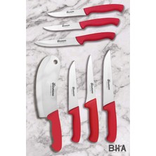 Sürmene Bıçakçı Hacı Ahmet Bha Sürmene Cherry Details 7 Parça Kırmızı Et, Ekmek, Sebze Mutfak, Kurban ve Çeyiz Bıçakları Seti