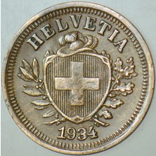 Banknoting Isviçre 1 Rappen 1934 Hafif Yamuk.