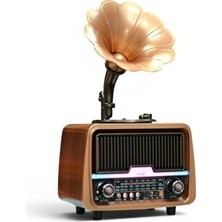 Elarque Nostaljik Radyo Bluetooth ve LED Detaylı Gramofon Stili