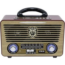 Elarque Nostaljik Radyo Altın Renkli Nostaljik Bluetooth Radyo ve Hoparlör